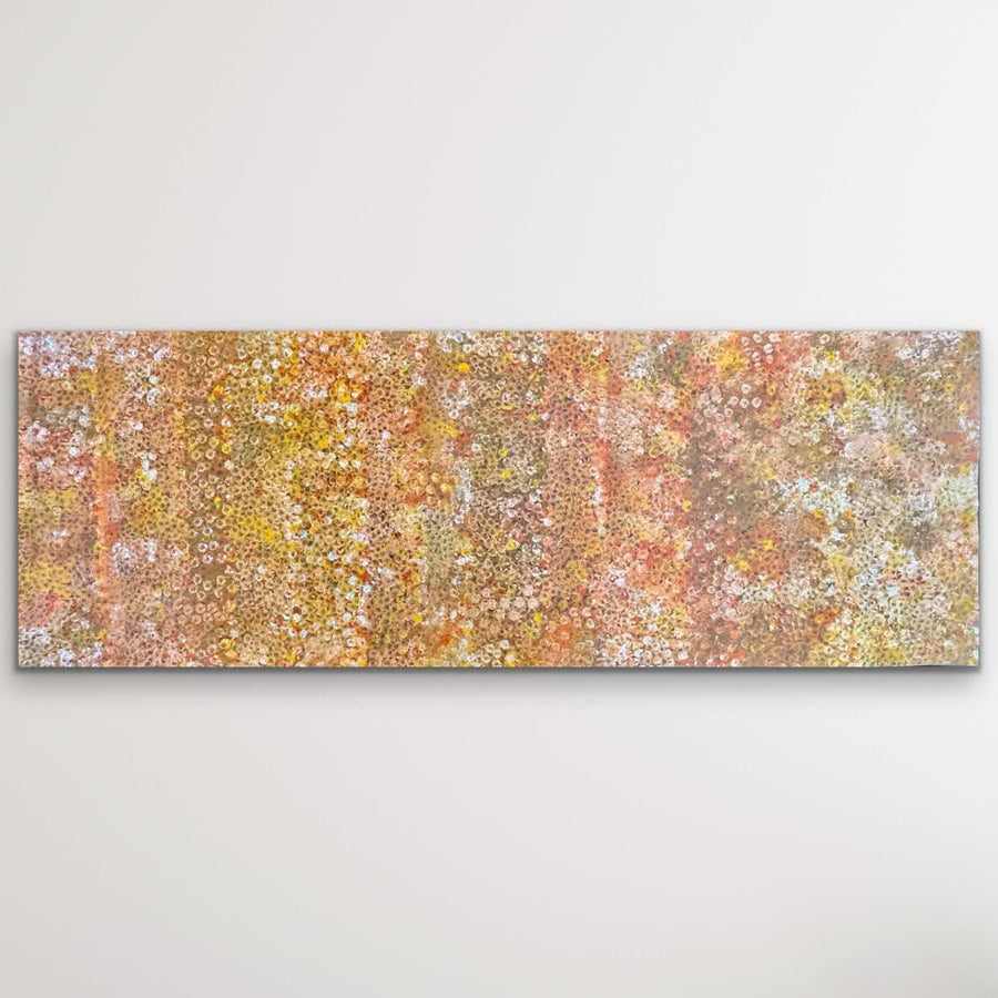 "Bush Plum" original Aboriginal painting by Stephen Pitjara, 199cm x 74cm - authentic Indigenous Australian artwork