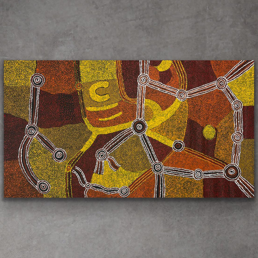 "Emu Dreaming" original Aboriginal painting by Anton Baker, 162cm x 92cm - authentic Indigenous Australian artwork