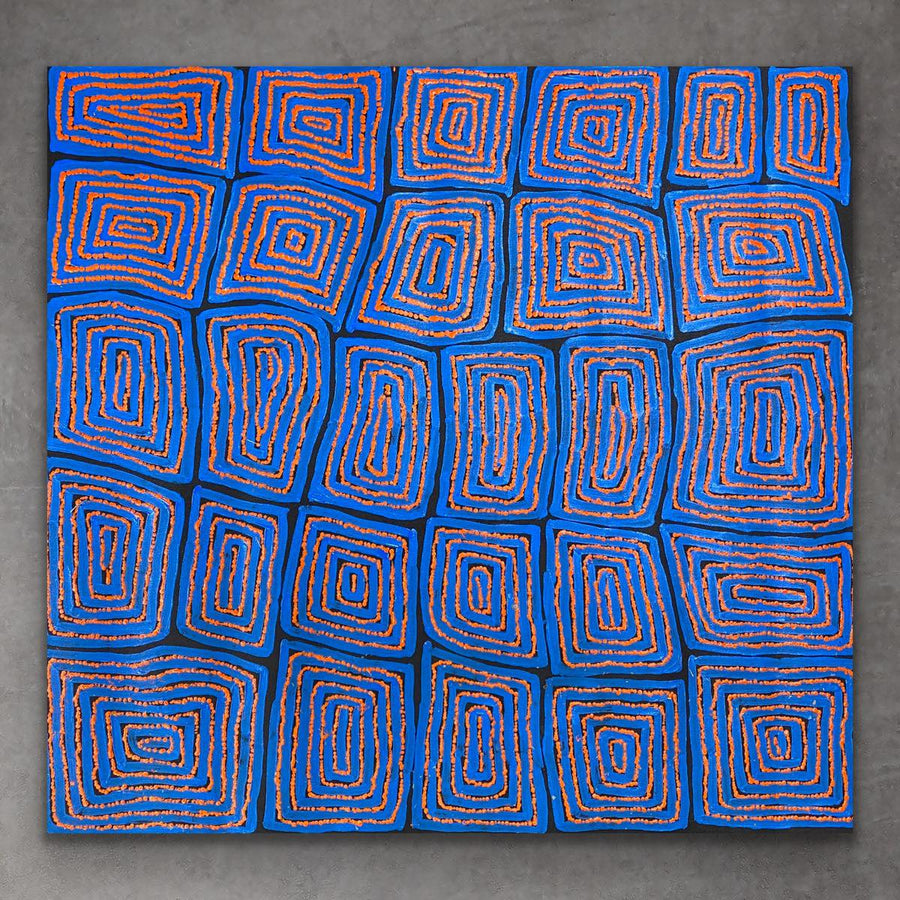"Tingari" original Aboriginal painting by Thomas Tjapaltjarri, 93cm x 88cm - authentic Indigenous Australian artwork