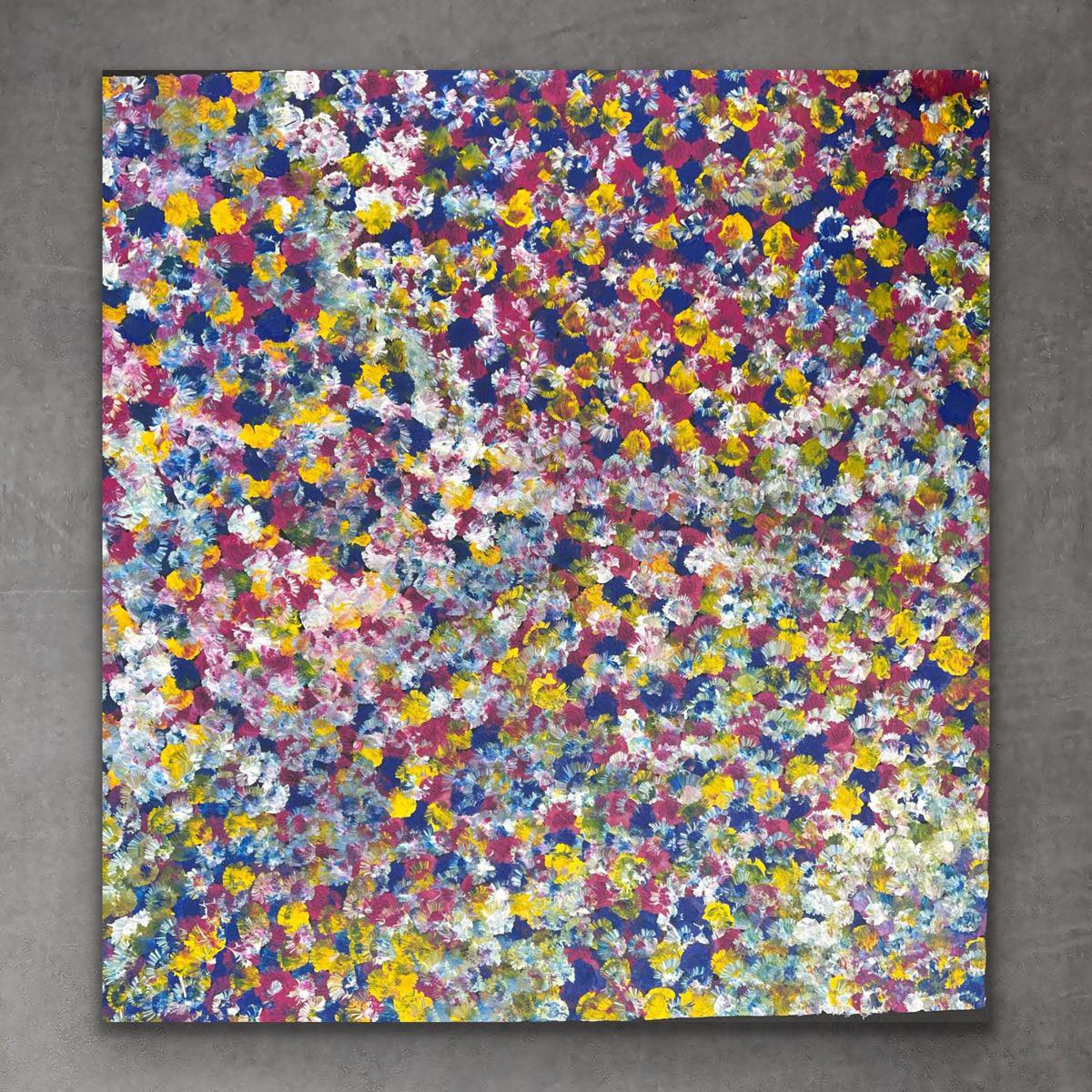 "Bush Plums" original Aboriginal painting by Bessie Pitjara, 96cm x 91cm - authentic Indigenous Australian artwork