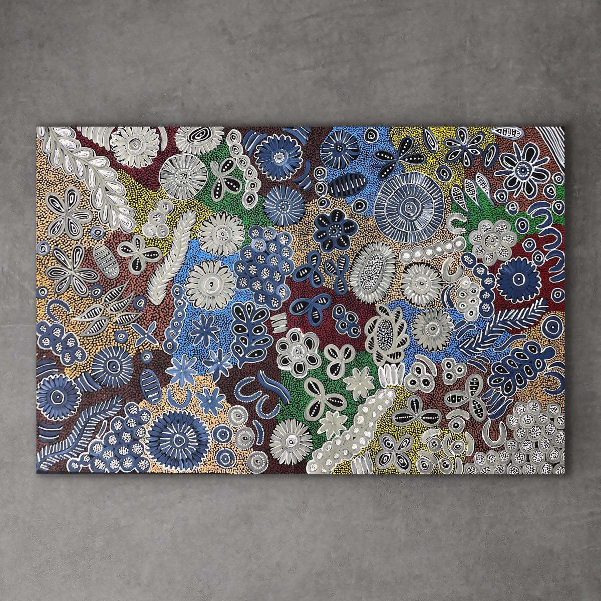 "Bush Flower" original Aboriginal painting by Bernadine Johnson Kemarre, 92cm x 139cm - authentic Indigenous Australian artwork