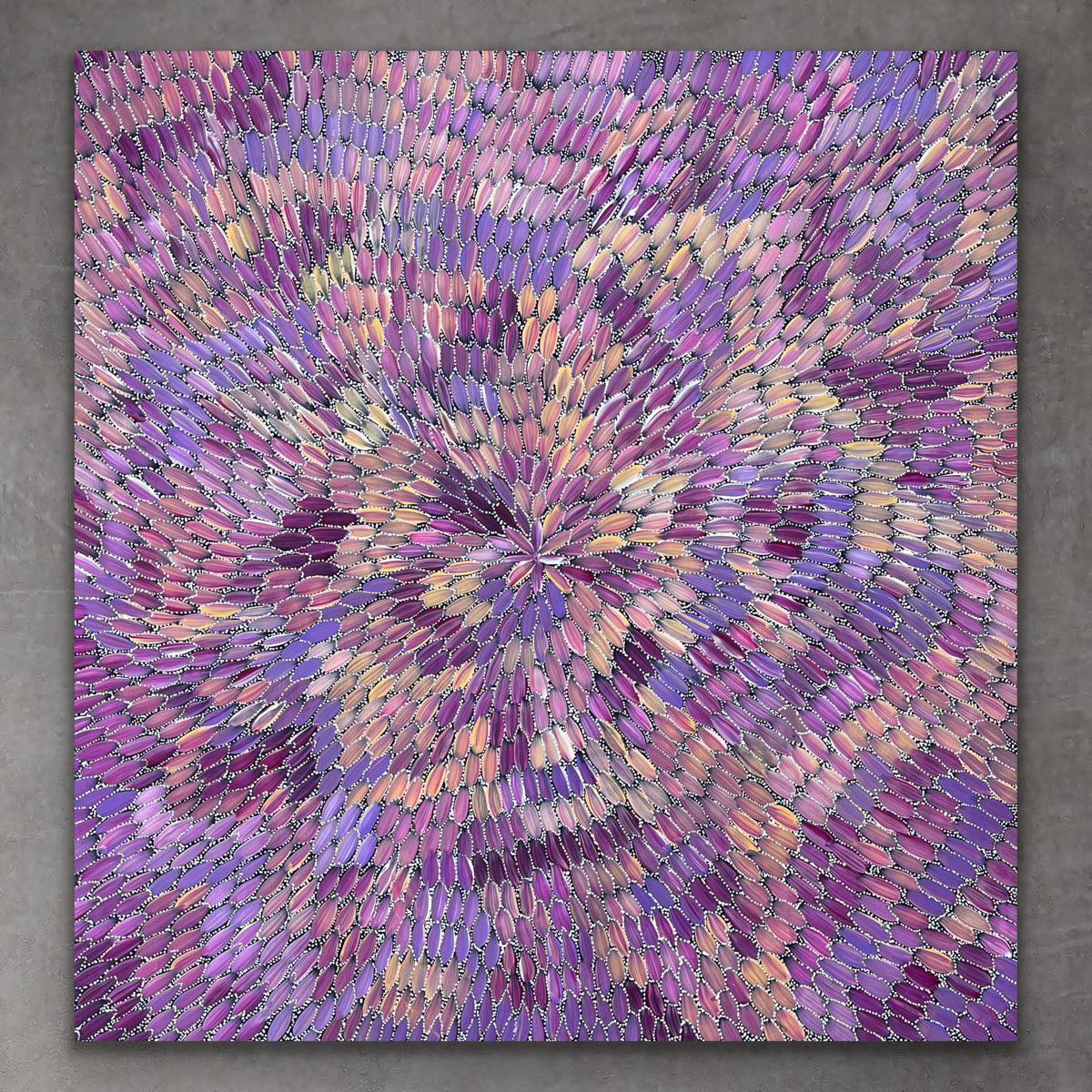 "Bush Medicine Leaves" original Aboriginal painting by Bernadine Johnson Kemarre, 93cm x 89cm - authentic Indigenous Australian artwork