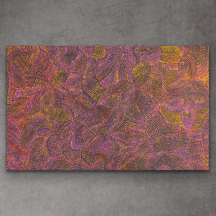 "Bush Flower" original Aboriginal painting by Joy Pitjara, 153cm x 95cm - authentic Indigenous Australian artwork