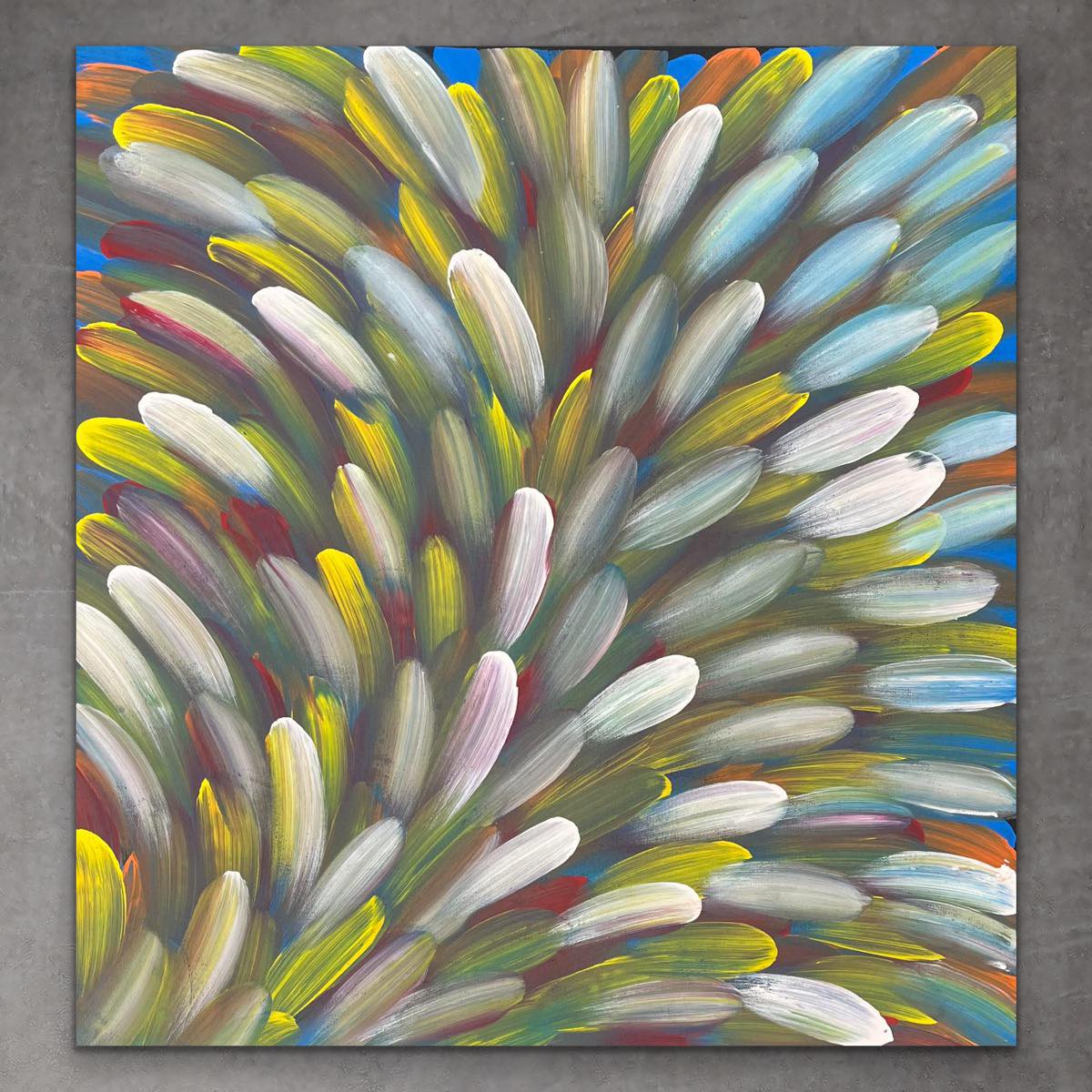 "Bush Medicine Leaves" original Aboriginal painting by Esther Haywood Petyarre, 89cm x 94cm - authentic Indigenous Australian artwork