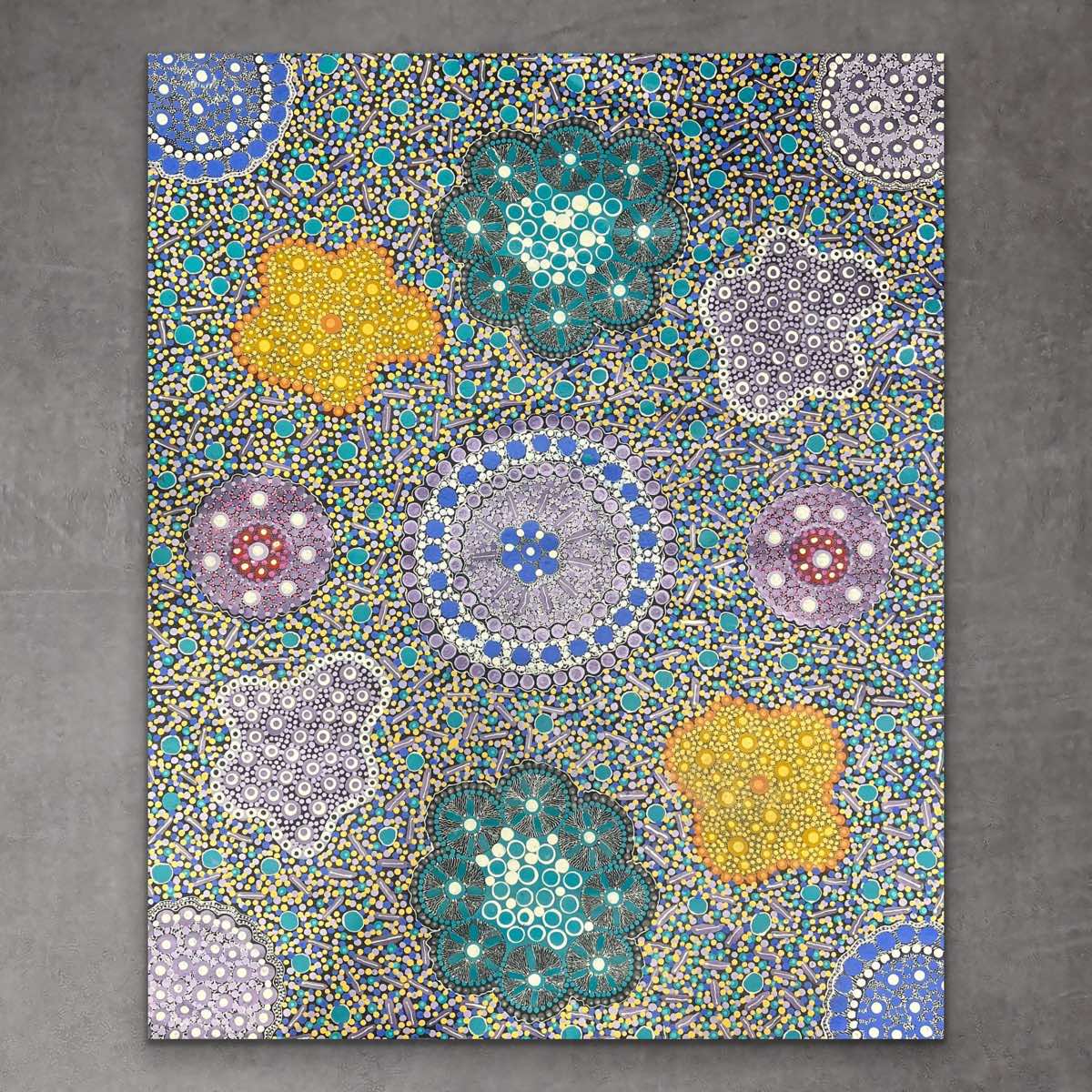 "Desert Flower, Desert Seed" original Aboriginal painting by Lynette Conway, 100cm x 120cm - authentic Indigenous Australian artwork