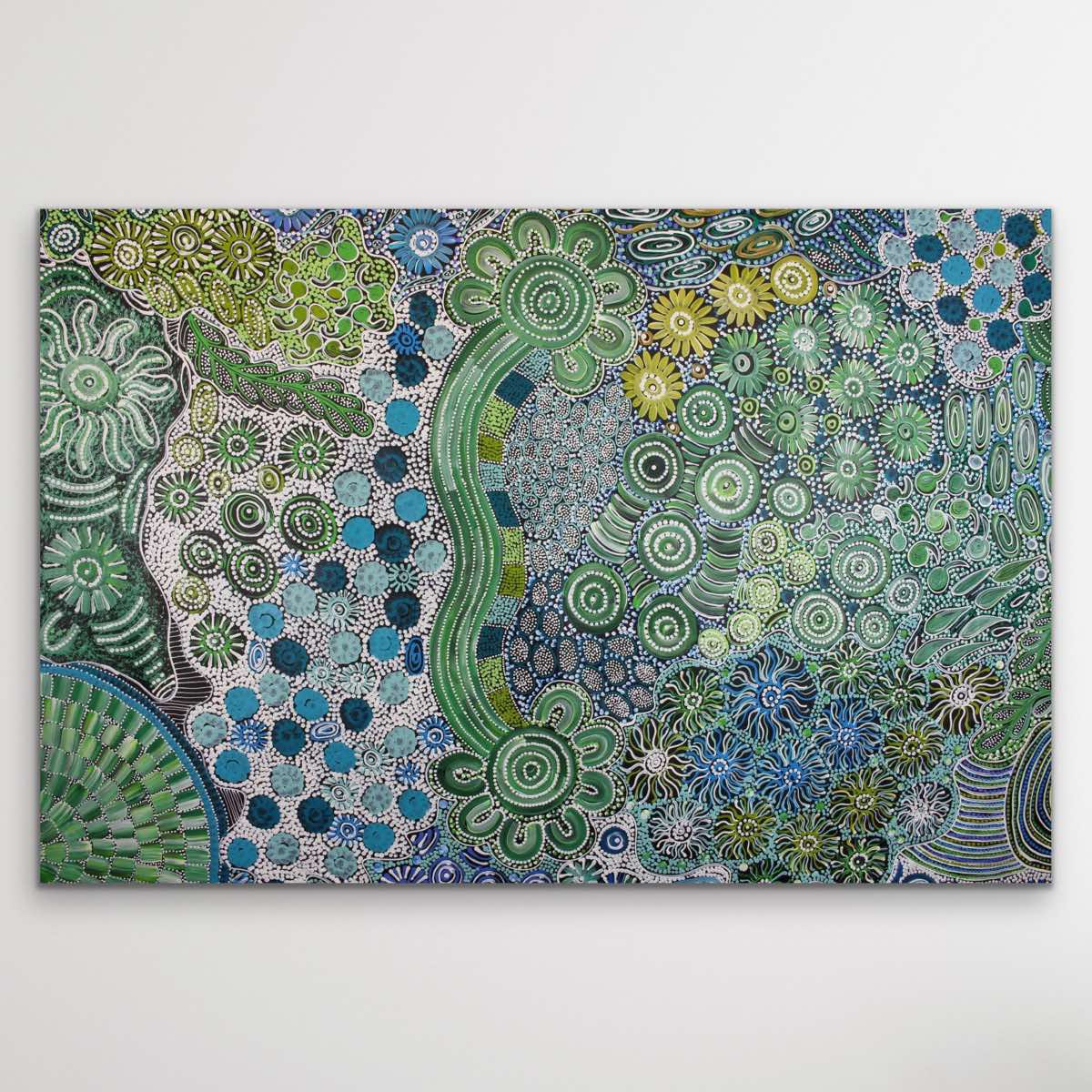 "Green Bush Flowers" original Aboriginal painting by Print - authentic Indigenous Australian artwork