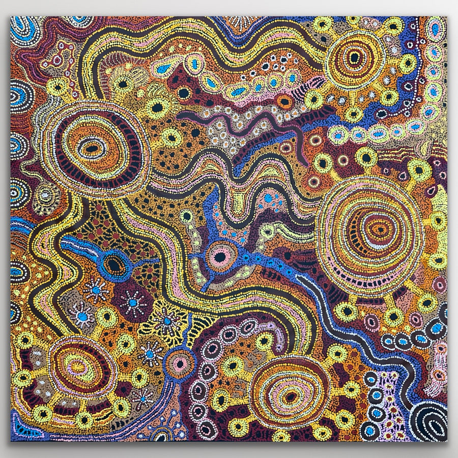 "Nguru Munu Kapi Tjukula" original Aboriginal painting by Audrey Brumby, 149cm x 145cm - authentic Indigenous Australian artwork