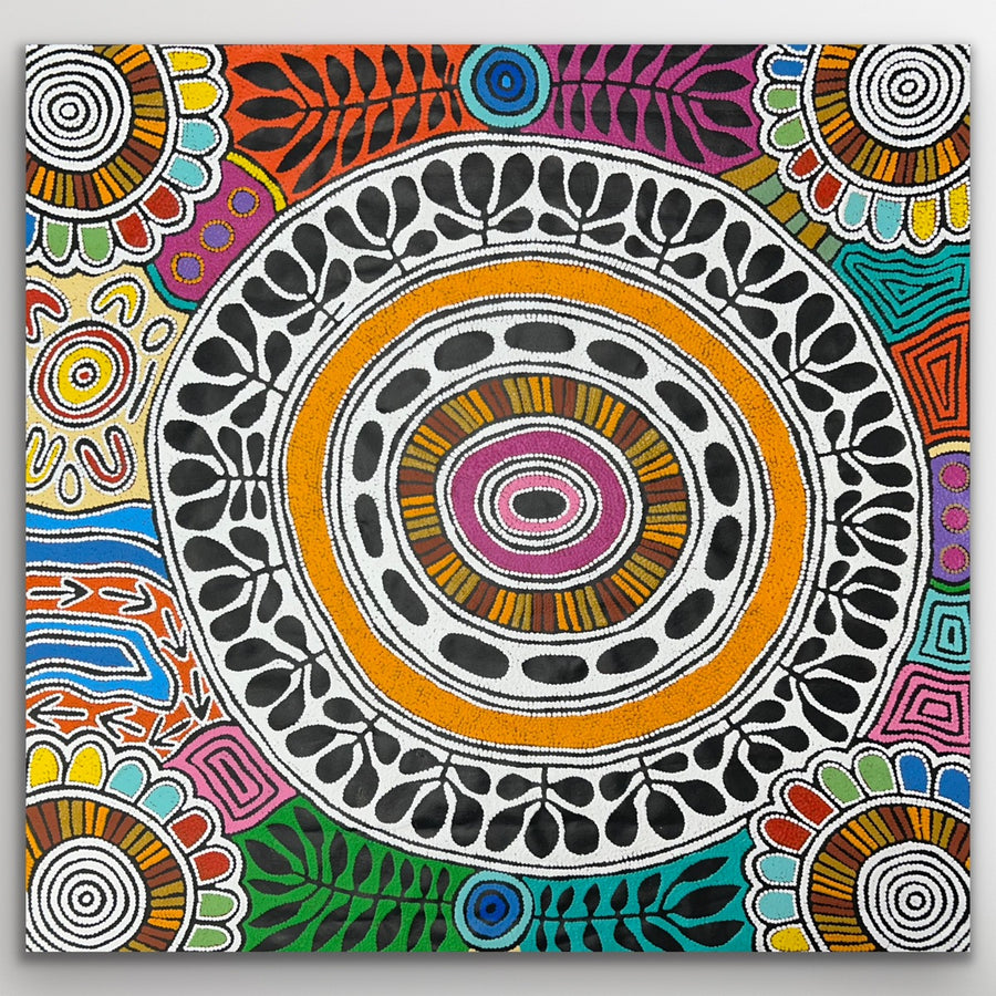 "Women's Body Paint" original Aboriginal painting by Debra Nangala McDonald, 140cm x 135cm - authentic Indigenous Australian artwork
