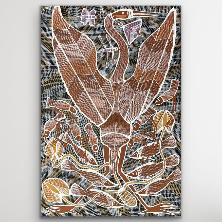"Brolga Dreaming" original Aboriginal painting by Eddie Blitner, 88cm x 58cm - authentic Indigenous Australian artwork