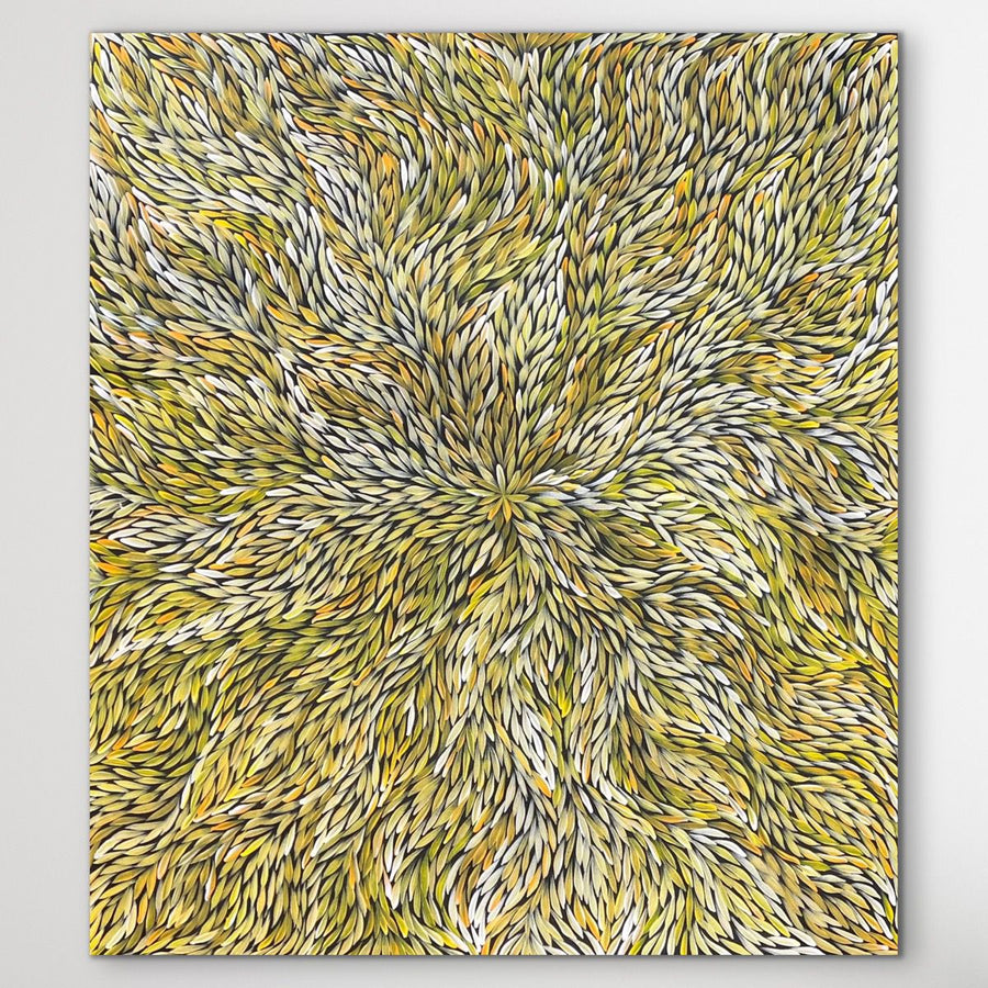 "Bush Medicine Leaves" Jeannie Pitjara 108cm x 95cm in beautiful yellows