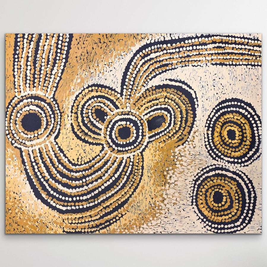 Teresa Baker Minyma Malilu Aboriginal painting in soft cream colour palette