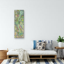 Load image into Gallery viewer, Canvas print by Bernadine Johnson Kemarre hanging above a sofa in a bright home setting.