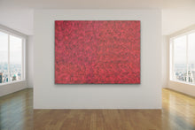 Load image into Gallery viewer, Red "Tingari" George Hairbrush Tjungurrayi 199cm x 144cm painting on a white wall in a room with large windows.