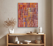 Load image into Gallery viewer, Colorful Aboriginal art above a wooden console table with decorative items.