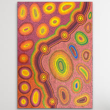 Load image into Gallery viewer, Authentic Aboriginal artwork titled Wati-Ngintaka Tjukurrpa (Angatja Homeland) by Megan Lyons, depicting the Goanna Man Dreaming from Angatja Homeland, 82cm x 58cm, presented by Art by Farquhar.