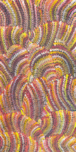Load image into Gallery viewer, Close up detailed earthy coloured dot painting featuring red, yellow, brown and white