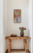 Load image into Gallery viewer, Wooden console table with a vase of flowers and a Michelle Possum painting on the wall.