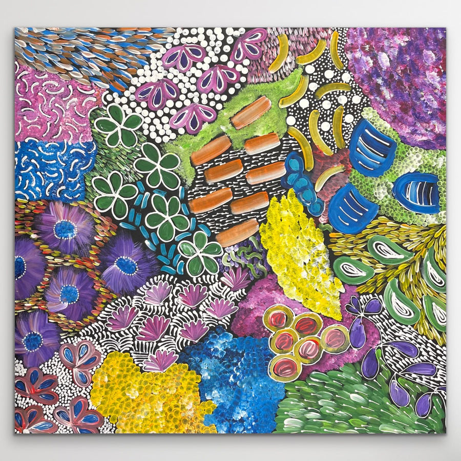"Awelye" original Aboriginal painting by Karen Bird Ngale, 93cm x 88cm - authentic Indigenous Australian artwork