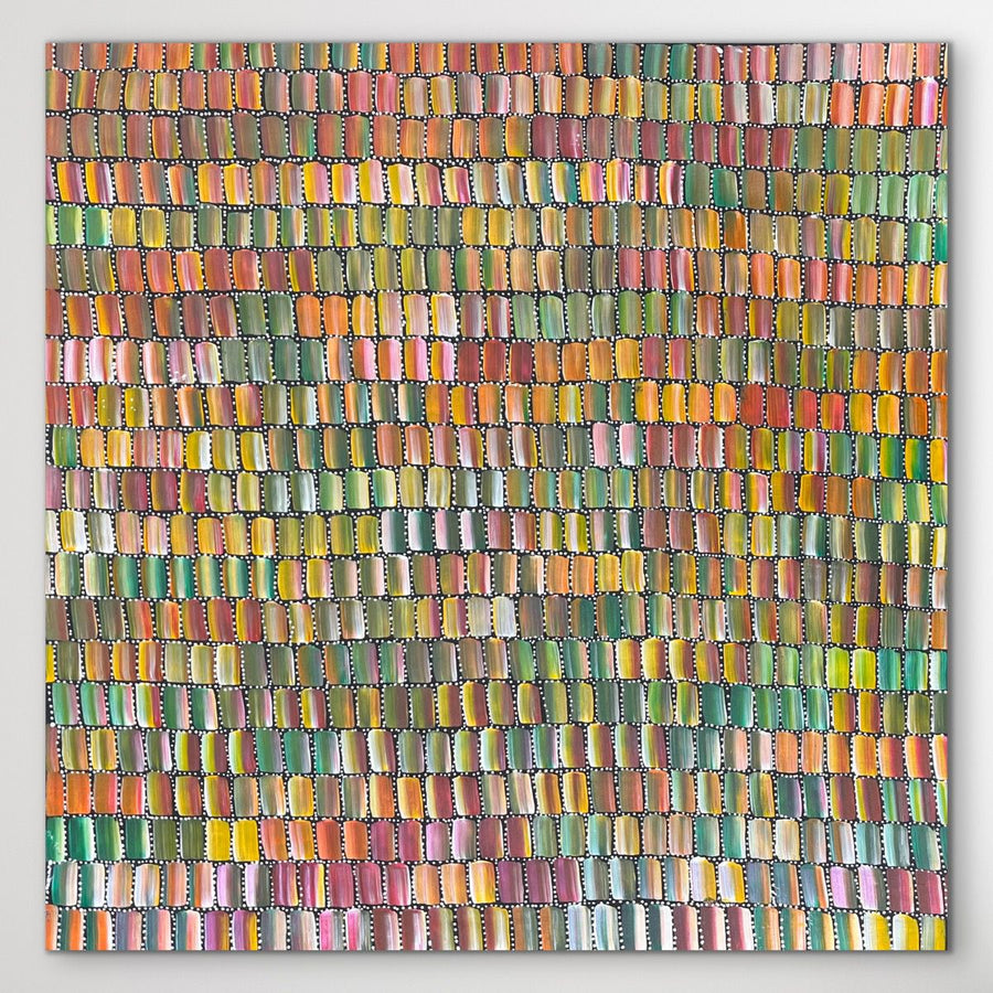 "Bush Medicine Trees" original Aboriginal painting by Bernadine Johnson Kemarre, 81cm x 80cm - authentic Indigenous Australian artwork