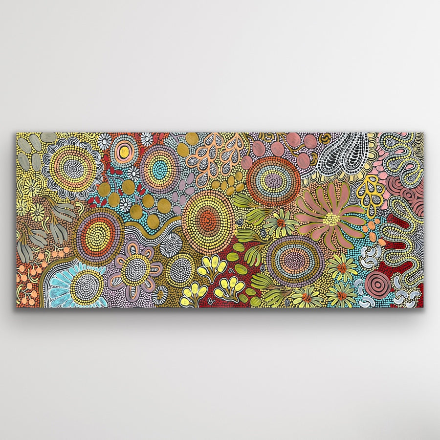 Original Aboriginal artwork with fine dot details and Dreaming motifs by Julieanne Nungurrayi Turner