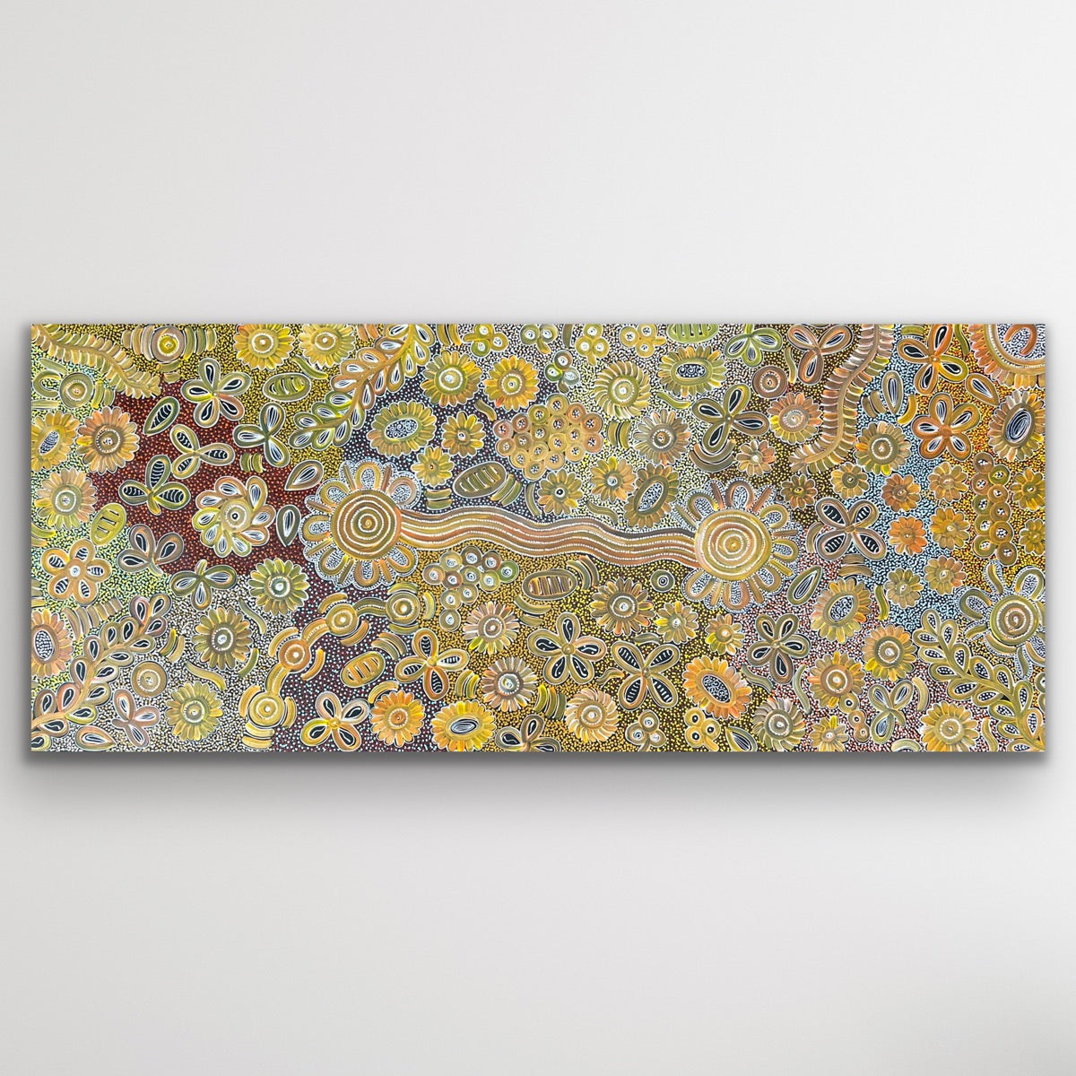 "Bush Flowers" original Aboriginal painting by Bernadine Johnson Kemarre, 202cm x 85cm - authentic Indigenous Australian artwork