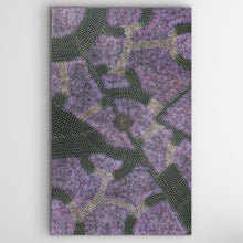 Load image into Gallery viewer, Full view of Roseanne Morton Petyarre’s Bush Plum painting showing intricate circular patterns and storytelling layout