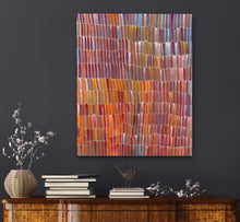 Load image into Gallery viewer, Colorful central desert wall art above a wooden console table with decorative items.