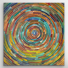 Load image into Gallery viewer, Square image of Circle of Life (A) by Bernadine Johnson Kemarre, featuring detailed concentric circles symbolising energy and harmony.