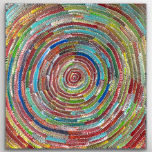 Load image into Gallery viewer, Full view of the Circle of Life artwork showcasing layered dots in cool greens, blues, and warm reds forming a spiral pattern.