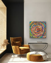 Load image into Gallery viewer, Aboriginal Circle of Life Dreaming print showing colourful concentric dot painting design