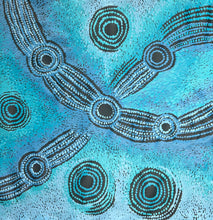 Load image into Gallery viewer, Detail view of Teresa Baker’s painting, showing intricate dot patterns and layered textures in cool blue tones.