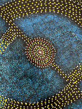 Load image into Gallery viewer, Up close of Bush Plum painting showuing blues, yellow and coral colours