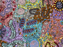 Load image into Gallery viewer, Detail of dot motifs in Grandmother's Country, an Aboriginal painting by Michelle Possum Nungurrayi, daughter of Clifford Possum