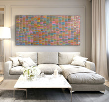 Load image into Gallery viewer, Jeannie Mills Pwerle Yam Dreaming colourful Aboriginal artwork home interior 213cm x 104cm