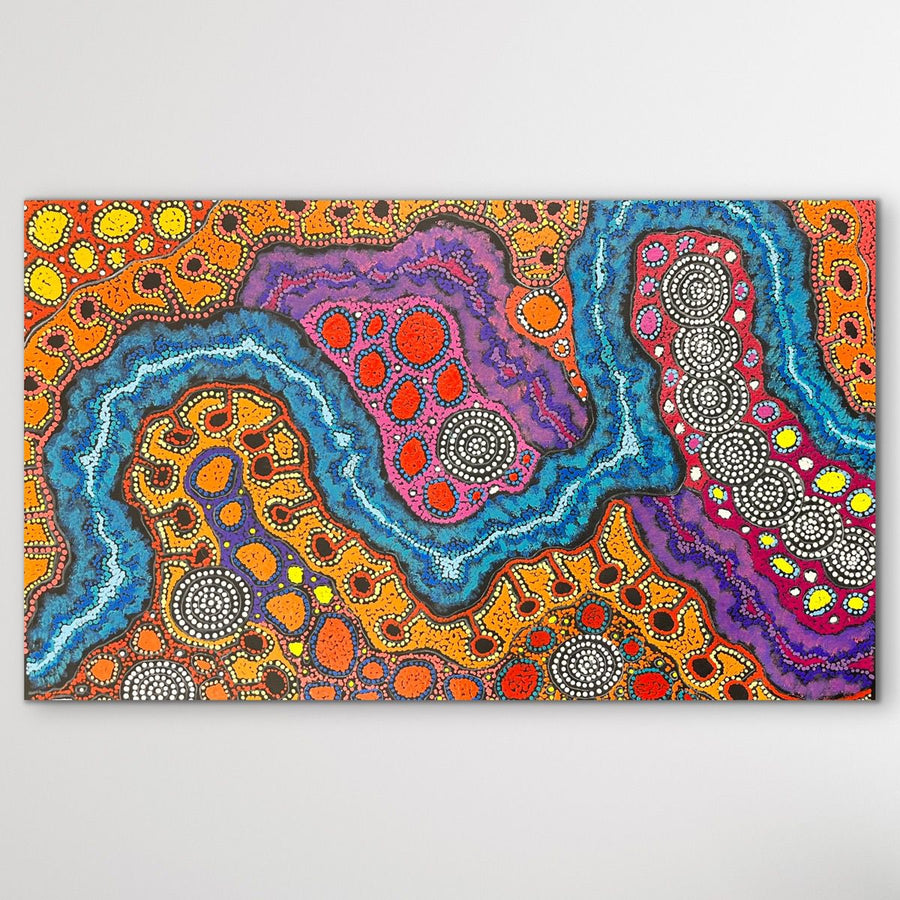 "My Country" original Aboriginal painting by Damien and Yilpi Marks, 95cm x 57cm - authentic Indigenous Australian artwork