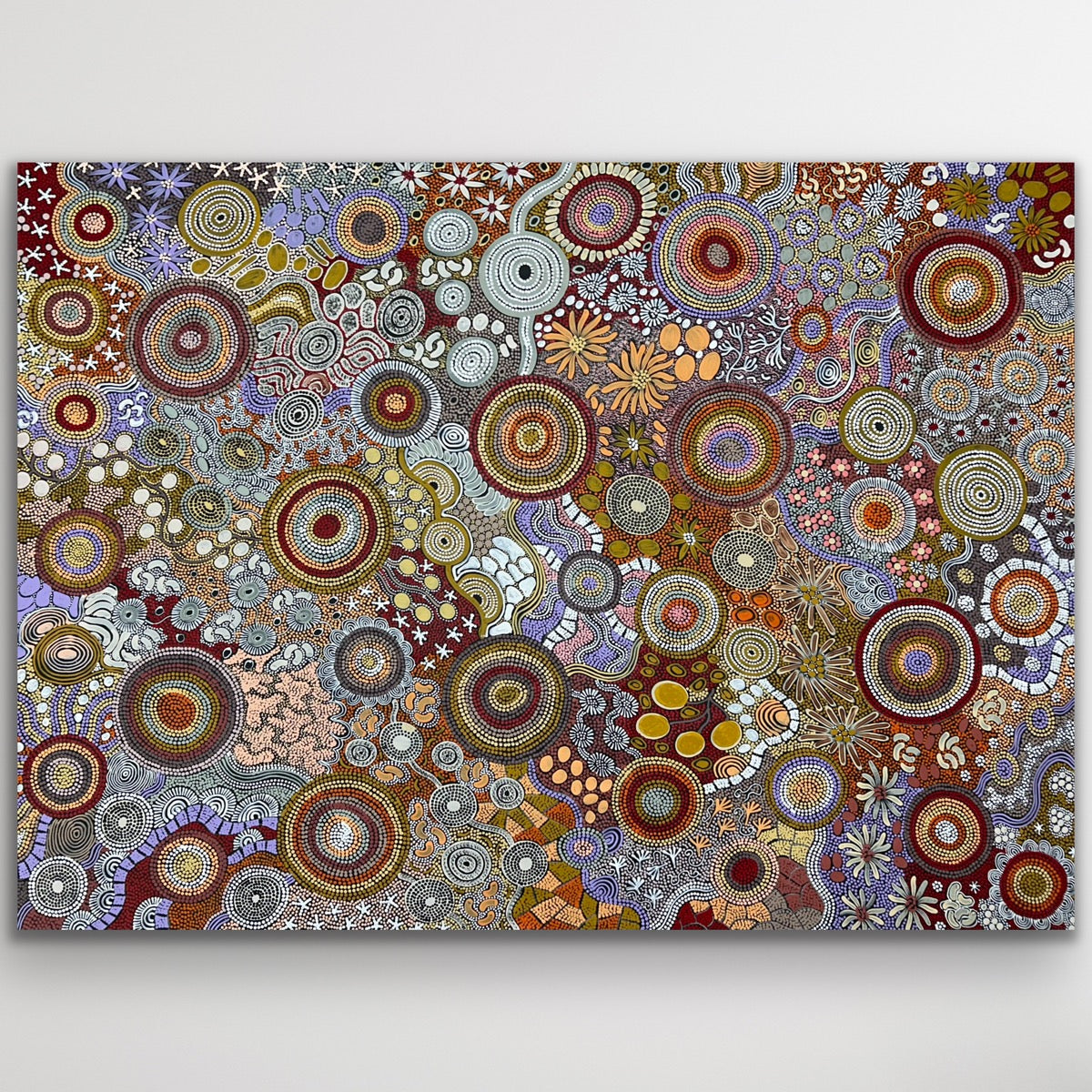 "Budgerigar Dreaming and Bush Tucker" original Aboriginal painting by Julieanne Turner Nungurrayi, 198cm x 145cm - authentic Indigenous Australian artwork