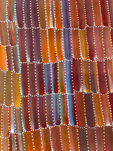 Load image into Gallery viewer, Colorful Indigenous pattern with vertical stripes in various shades of red, orange, and blue.