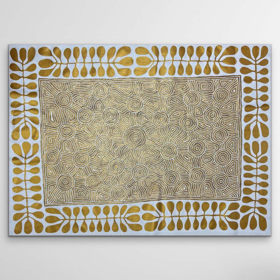 "Mulga Trees and Travelling Past" original Aboriginal painting by Debra Nangala McDonald, 205cm x 145cm - authentic Indigenous Australian artwork