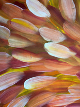 Load image into Gallery viewer, Close-up of aboriginal painting with various shades of pink, orange, and yellow.