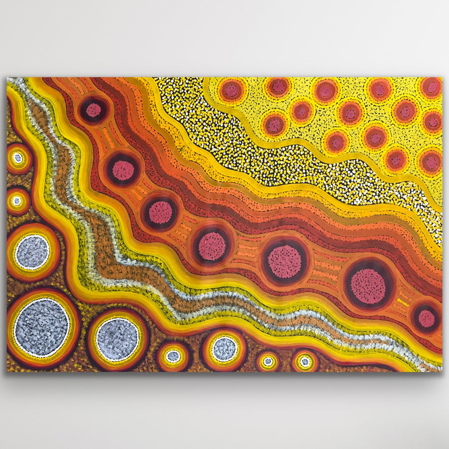 "Wanampi Tjukurpa (Piltati)" original Aboriginal painting by Megan Lyons, 116cm x 80cm - authentic Indigenous Australian artwork