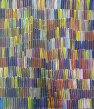 Load image into Gallery viewer, Contemporary Indigenous painting "Yam Dreaming" by Jeannie Mills Pwerle, with bold rhythmic strokes representing the flowing energy of the desert yam, 102cm x 88cm.