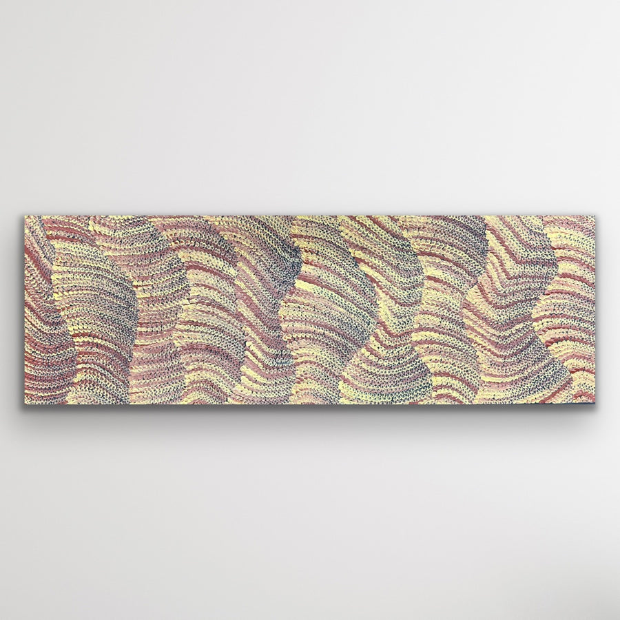 "Sand Dunes (Tali)" original Aboriginal painting by Maureen Nampijinpa Hudson, 91cm x 31cm - authentic Indigenous Australian artwork