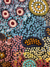 Load image into Gallery viewer, Colourful dot painting with traditional aboriginal symbols and dots on a dark background
