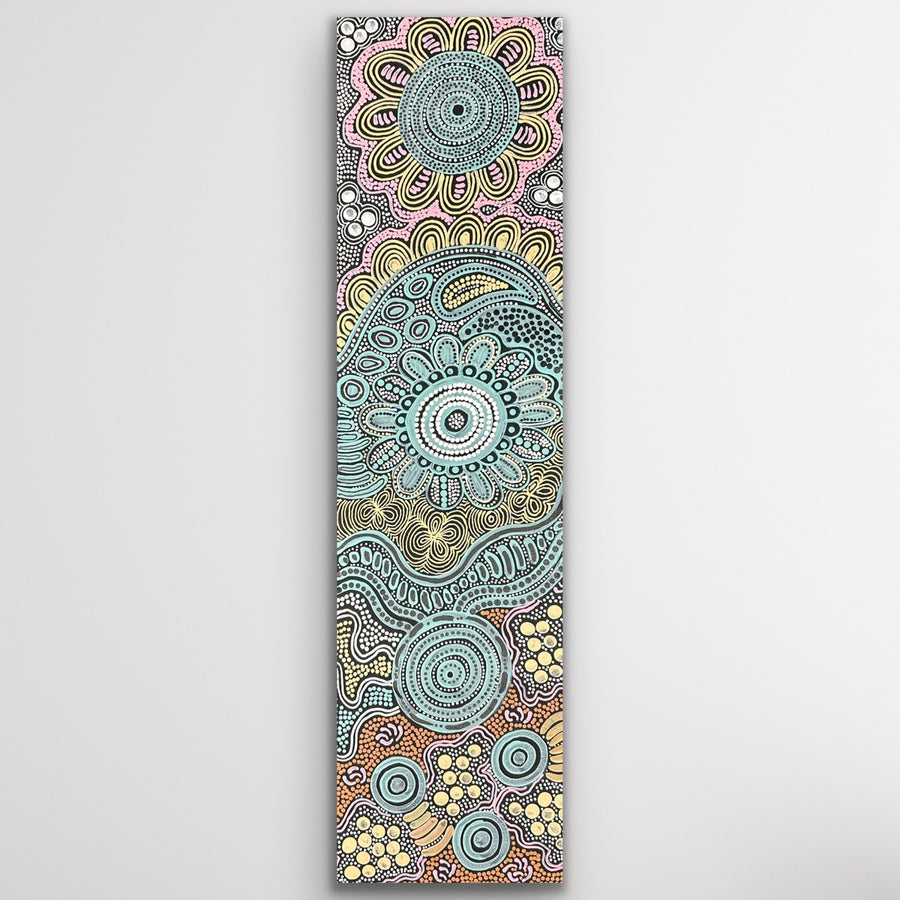 "Bush Tucker" original Aboriginal painting by Julieanne Nungurrayi Turner, 110cm x 30cm - authentic Indigenous Australian artwork