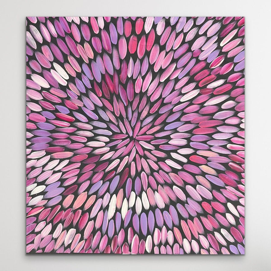 Medicine Leaves Australian Aboriginal Art Tansy Martin 77cm x 73cm displayed on white wall