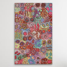 Load image into Gallery viewer, Michelle Possum Nungurrayi 144cm x 89cm Grandmothers Country Traditional Aboriginal Symbols Flowers Women Sitting Around Sacred Sites detailed painting show vertically