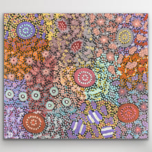 Load image into Gallery viewer, An intricate canvas alive with layered colour and pattern, illustrating Yuelamu Country and its sacred sites.