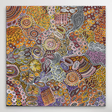 Load image into Gallery viewer, "My Country (Utopia)" Janet Golder Kngwarreye 94cm x 91cm Aboriginal Art with traditional Utopian symbols bush flowers, women ceremony and yam dreaming