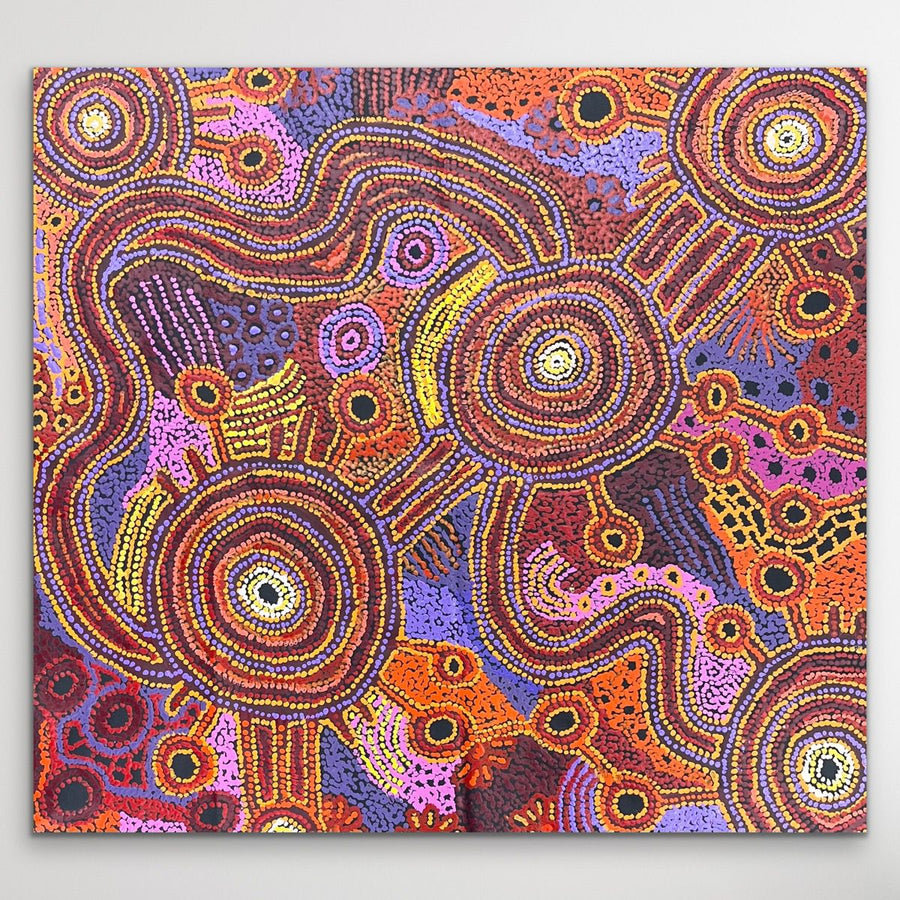 "Nguru Minyma Kutjara" original Aboriginal painting by Daisybell Kulyuru, 97cm x 83cm - authentic Indigenous Australian artwork