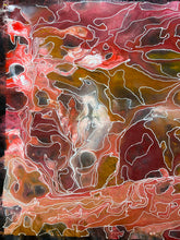 Load image into Gallery viewer, “Pantu (Salt Lake)" Janice Stanley 197cm x 80cm close up, organic shapes in red, pink, orange, brown, and gold, outlined with white contour lines.